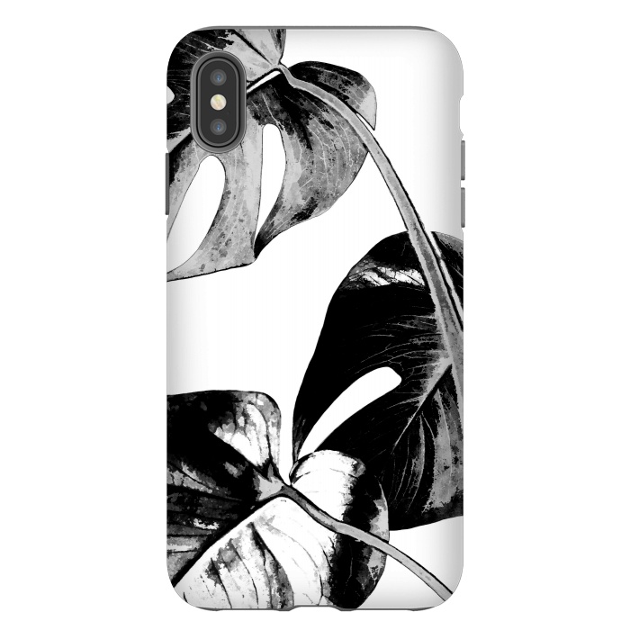 iPhone Xs Max StrongFit Black Monstera Leaves by Alemi
