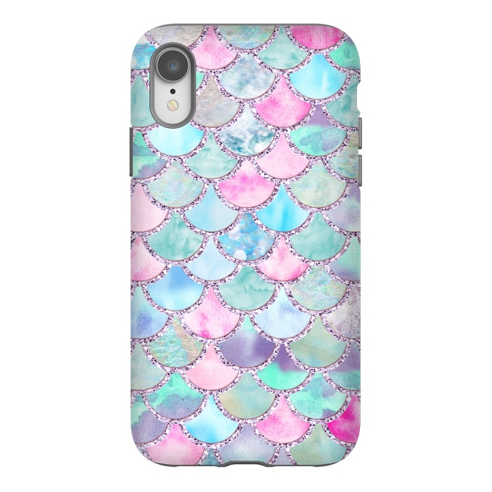 iPhone Xr StrongFit Multicolor Pink & Blue Watercolor Mermaid Scales by  Utart