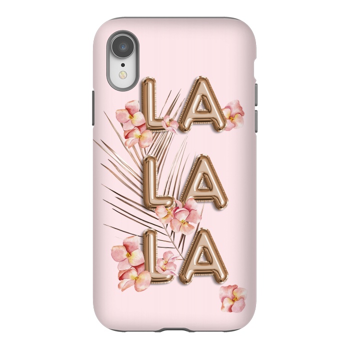 iPhone Xr StrongFit LA LA LA - Fun Shiny Rose Gold Girly Flower Typography  by  Utart