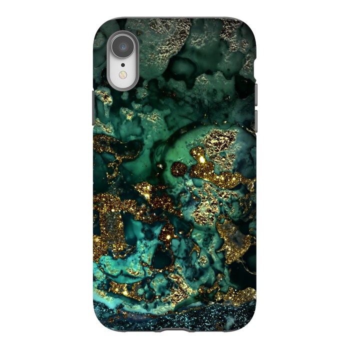iPhone Xr StrongFit Indigo Green and Gold Glitter Ink Marble by  Utart
