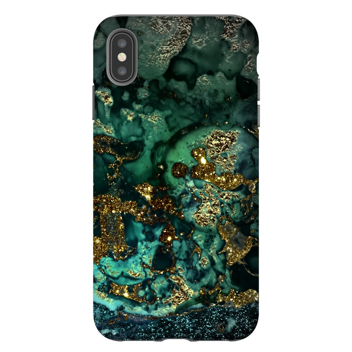iPhone Xs Max StrongFit Indigo Green and Gold Glitter Ink Marble by  Utart