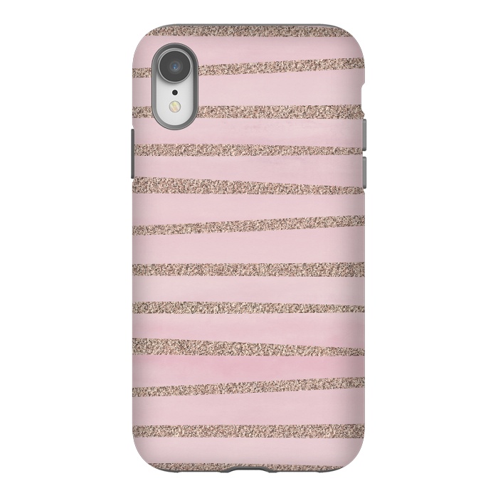 iPhone Xr StrongFit Rose Gold Glitter Stripes 2 by Andrea Haase