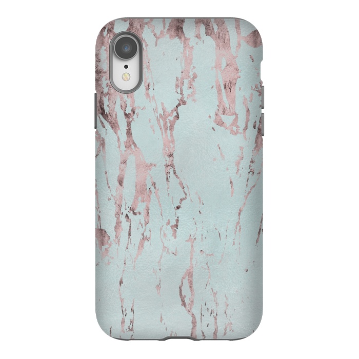 iPhone Xr StrongFit Rose Gold Marble Fragments On Teal 2 by Andrea Haase