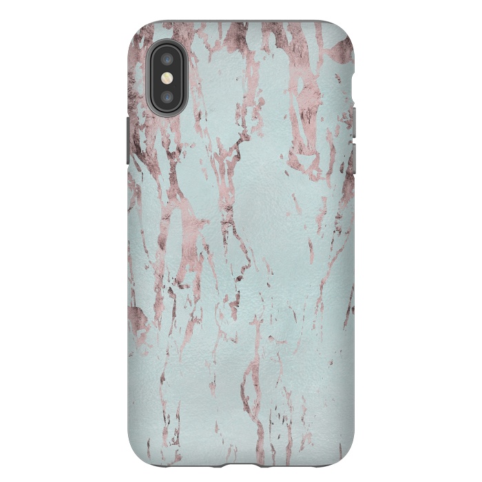iPhone Xs Max StrongFit Rose Gold Marble Fragments On Teal 2 by Andrea Haase