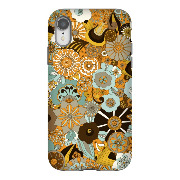 iPhone Xr StrongFit Flowers, Flowers Everywhere Mustard and Blue by Paula Ohreen