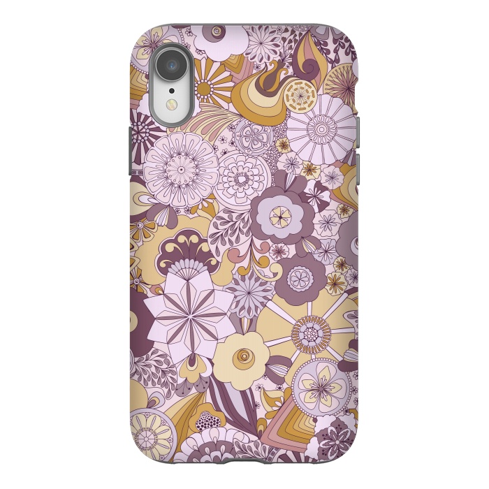 iPhone Xr StrongFit Flowers, Flowers Everywhere Purple and Mustard by Paula Ohreen