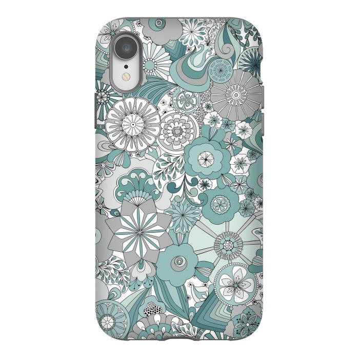 iPhone Xr StrongFit Flowers, Flowers Everywhere Teal and Gray by Paula Ohreen