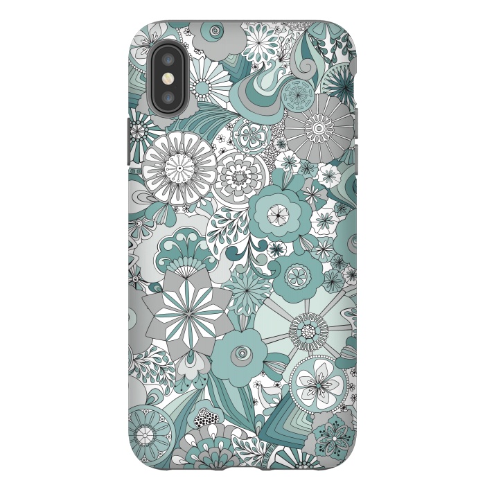 iPhone Xs Max StrongFit Flowers, Flowers Everywhere Teal and Gray by Paula Ohreen