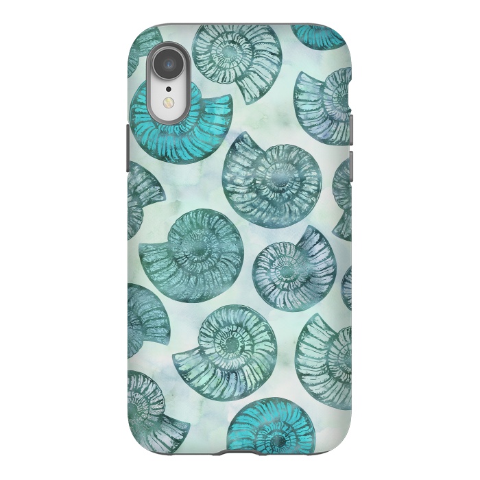 iPhone Xr StrongFit Teal Fossils And Ammonites by Andrea Haase