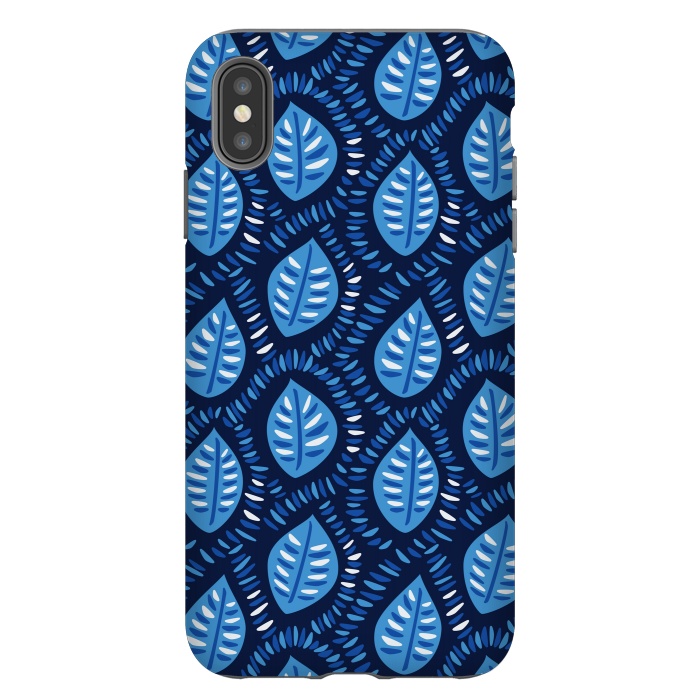 iPhone Xs Max StrongFit Blue Decorative Geometric Leaves Pattern by Boriana Giormova