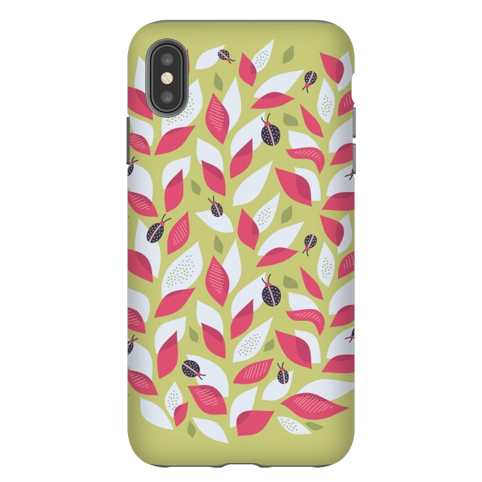 iPhone Xs Max StrongFit Green Plant With Pink Leaves And Ladybugs Spring by Boriana Giormova