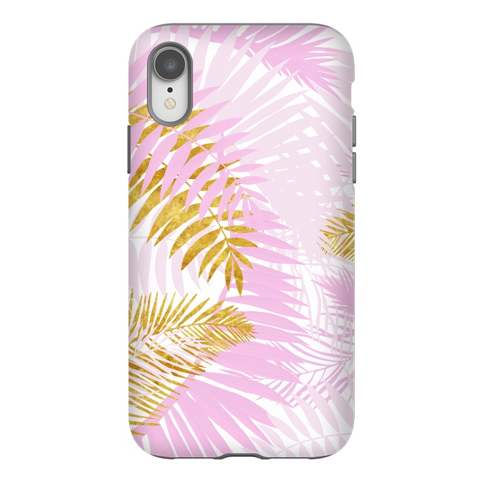iPhone Xr StrongFit Pink and Gold Palm Leaves by  Utart