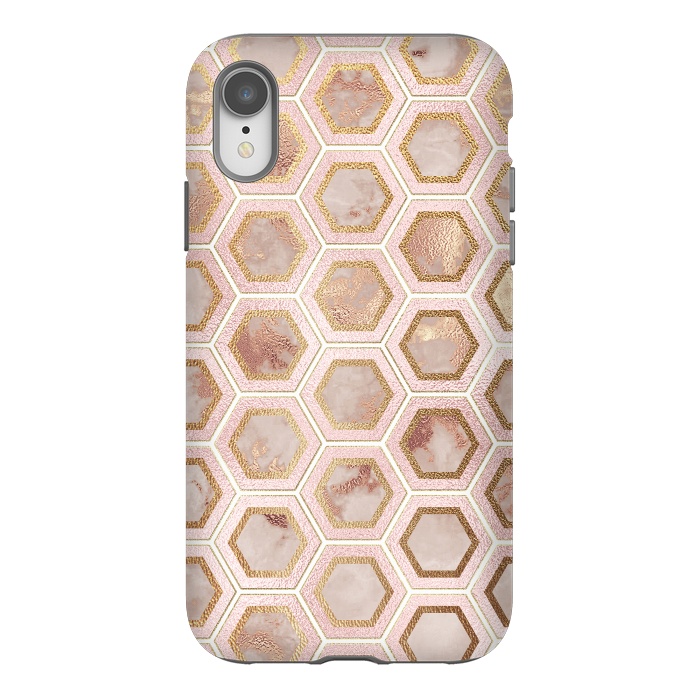iPhone Xr StrongFit Marble and Rose Gold Honeycomb Pattern by  Utart