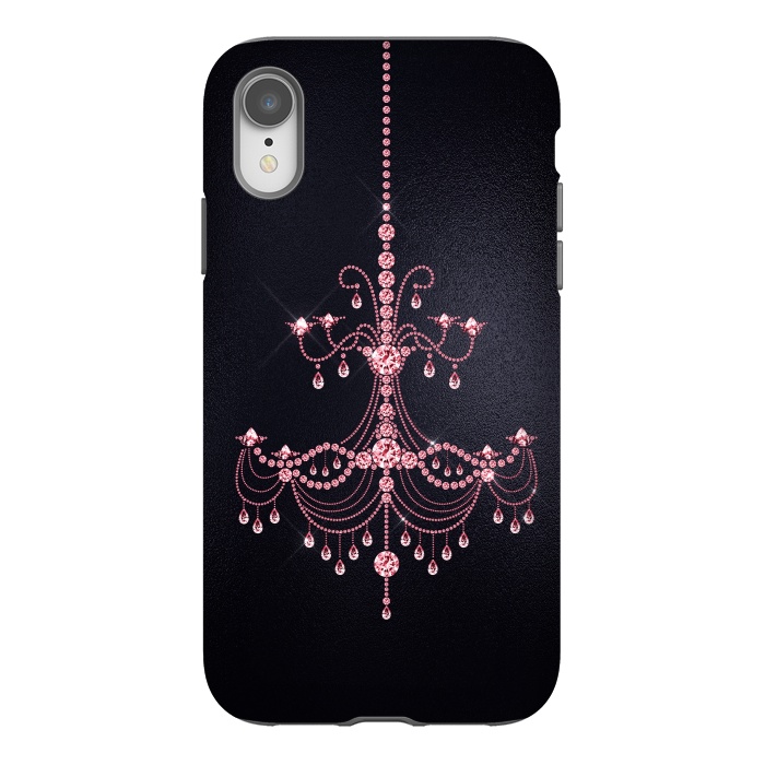 iPhone Xr StrongFit Pink sparkling chandelier on metal black  by  Utart