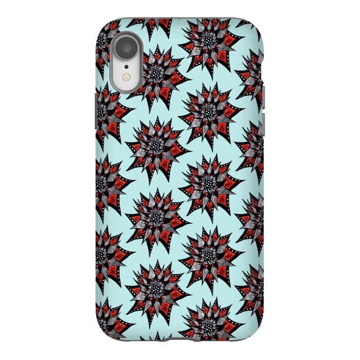 iPhone Xr StrongFit Spiked Abstract Ink Drawn Flower Pattern by Boriana Giormova