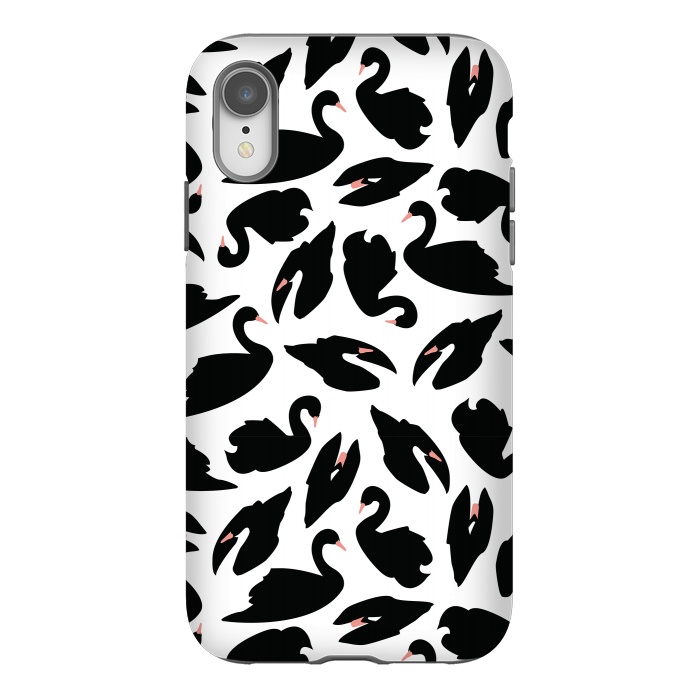 iPhone Xr StrongFit Black Swan Pattern on White 031 by Jelena Obradovic