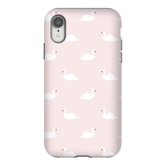 iPhone Xr StrongFit Swan pattern on pink 033 by Jelena Obradovic