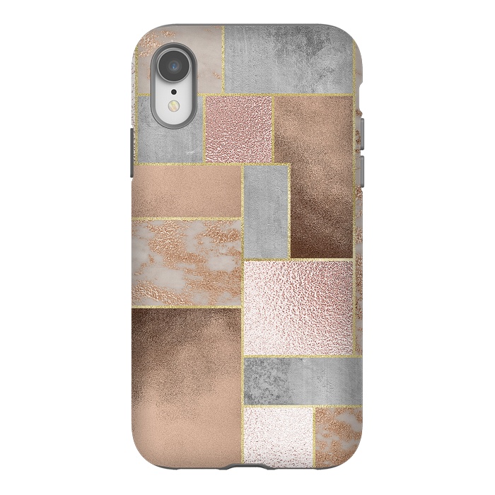 iPhone Xr StrongFit Rose Gold Copper and Concrete Abstract Geometrical Pattern by  Utart