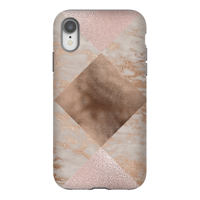 iPhone Xr StrongFit Rose Gold and Marble Quadrangle Pattern by  Utart