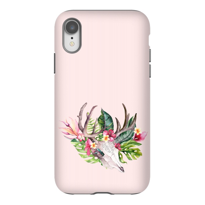 iPhone Xr StrongFit BOHO  Skull with tropical flowers and foliage by  Utart