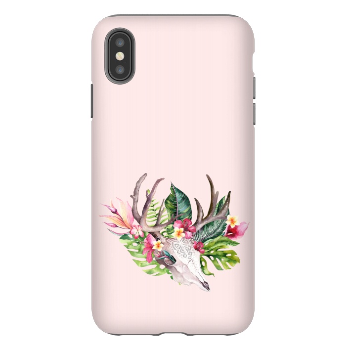 iPhone Xs Max StrongFit BOHO  Skull with tropical flowers and foliage by  Utart
