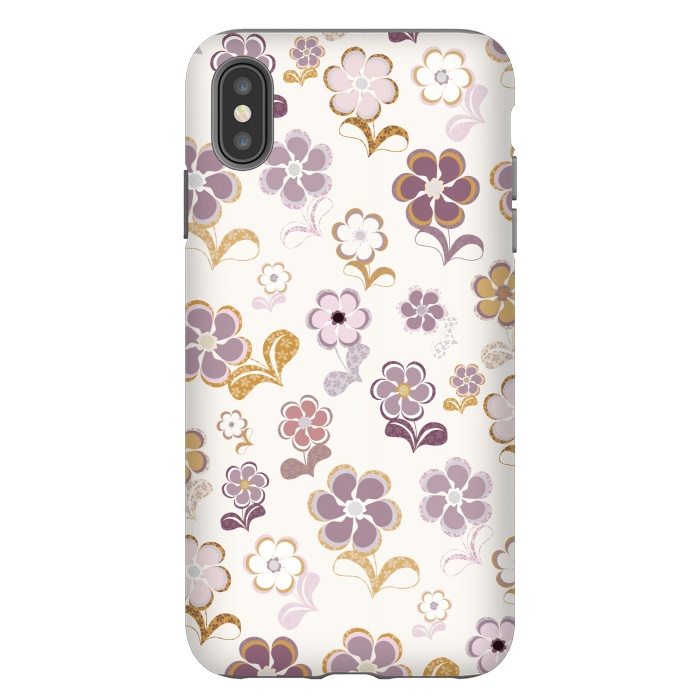 iPhone Xs Max StrongFit 60s Flowers in Purple and Mustard by Paula Ohreen