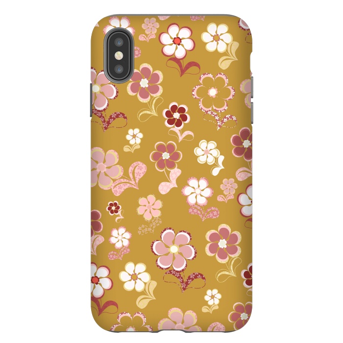 iPhone Xs Max StrongFit 60s Flowers in Mustard and Pink by Paula Ohreen