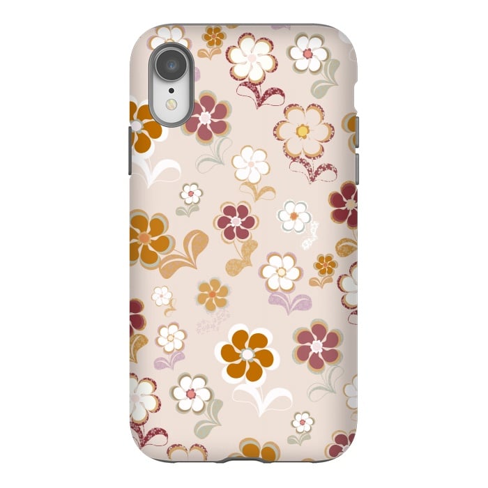 iPhone Xr StrongFit 60s Flowers on Light Pink by Paula Ohreen