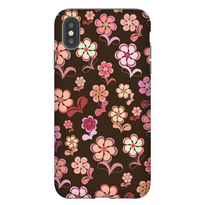 iPhone Xs Max StrongFit 60s Flowers on Chocolate Brown by Paula Ohreen