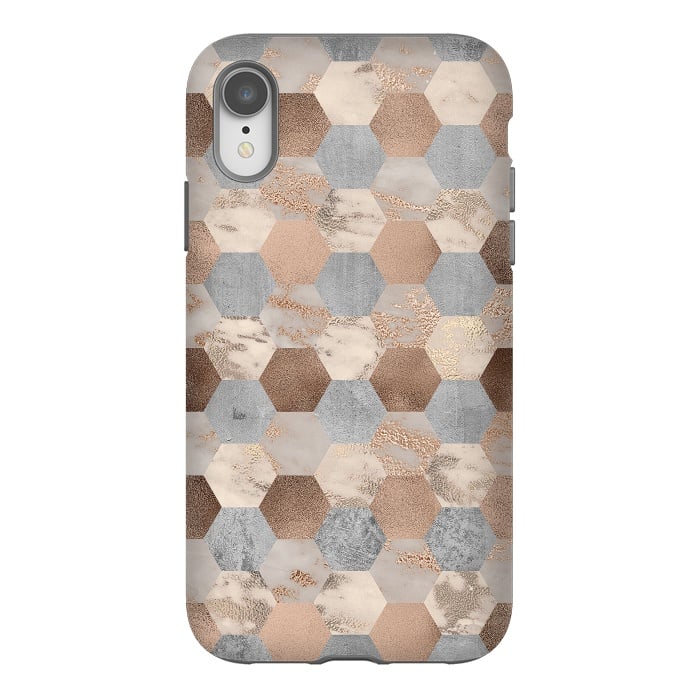 iPhone Xr StrongFit Marble Rose Gold Honeycomb Pattern by  Utart