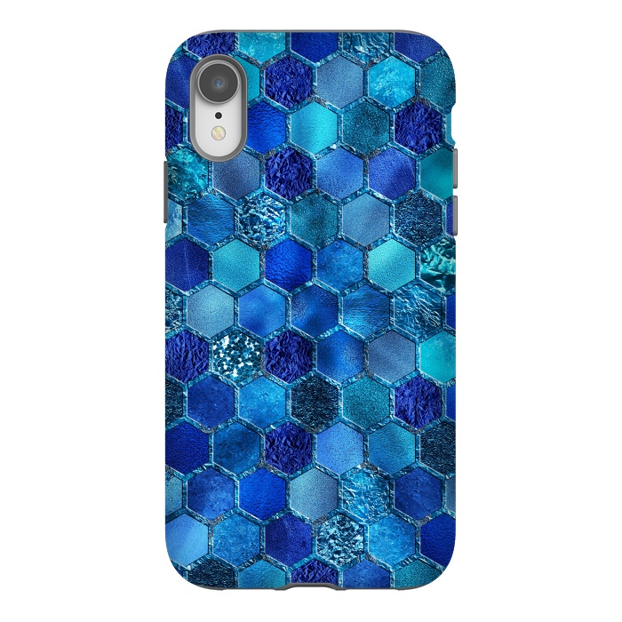 iPhone Xr StrongFit Blue HOneycomb Glitter Pattern by  Utart