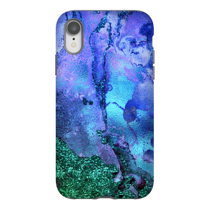 iPhone Xr StrongFit Blue and Green Glitter Ink Marble by  Utart