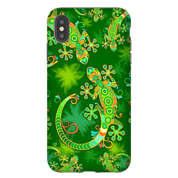iPhone Xs Max StrongFit Gecko Lizard Colorful Tattoo Style by BluedarkArt