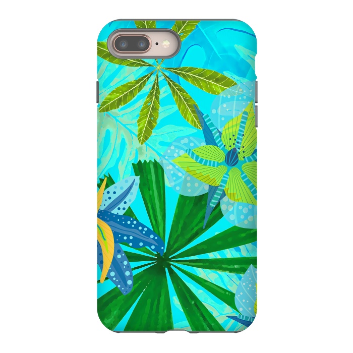 iPhone 7 plus StrongFit Watercolor Abstract Teal and Blue Aloha tropical Jungle by  Utart