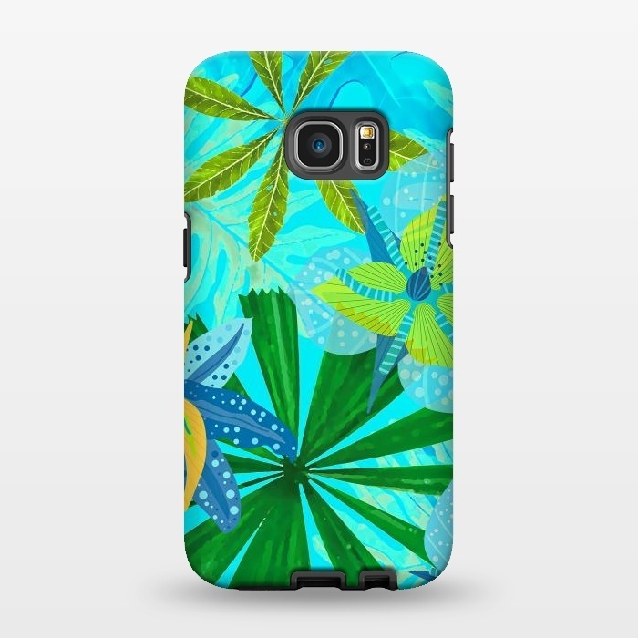 Galaxy S7 EDGE StrongFit Watercolor Abstract Teal and Blue Aloha tropical Jungle by  Utart