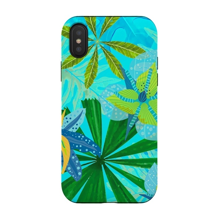iPhone Xs / X StrongFit Watercolor Abstract Teal and Blue Aloha tropical Jungle by  Utart