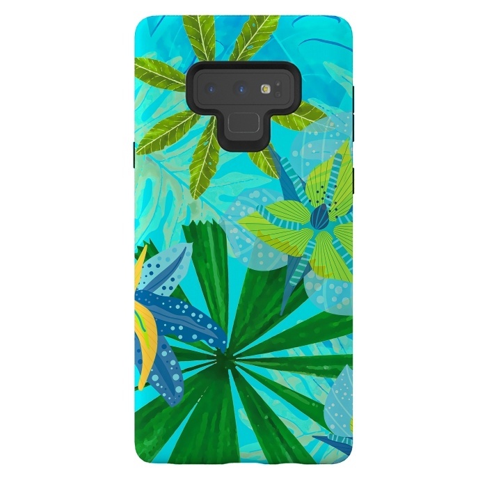 Galaxy Note 9 StrongFit Watercolor Abstract Teal and Blue Aloha tropical Jungle by  Utart