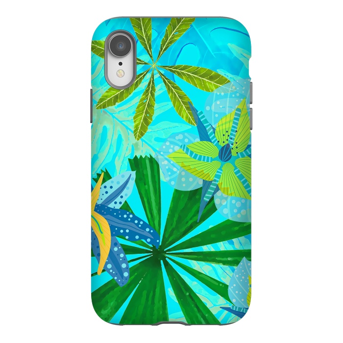 iPhone Xr StrongFit Watercolor Abstract Teal and Blue Aloha tropical Jungle by  Utart
