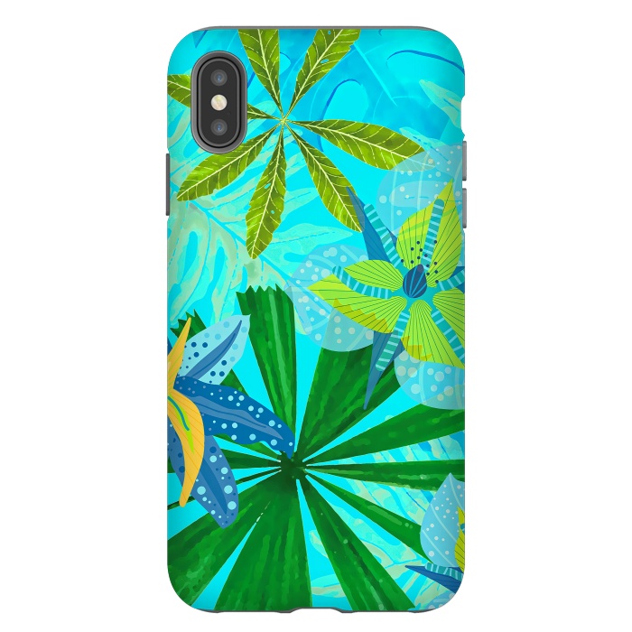 iPhone Xs Max StrongFit Watercolor Abstract Teal and Blue Aloha tropical Jungle by  Utart