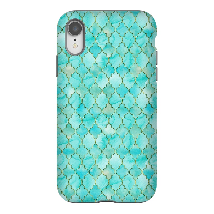iPhone Xr StrongFit Multicolor Teal Blue Moroccan Shapes Pattern  by  Utart