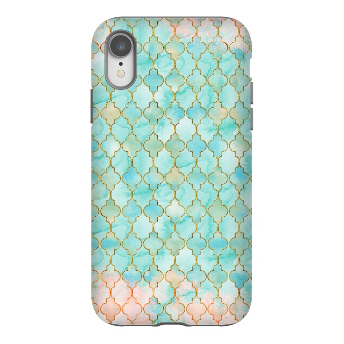 iPhone Xr StrongFit Multicolor Teal Pink Moroccan Shapes Pattern  by  Utart