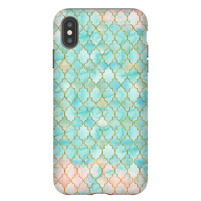 iPhone Xs Max StrongFit Multicolor Teal Pink Moroccan Shapes Pattern  by  Utart