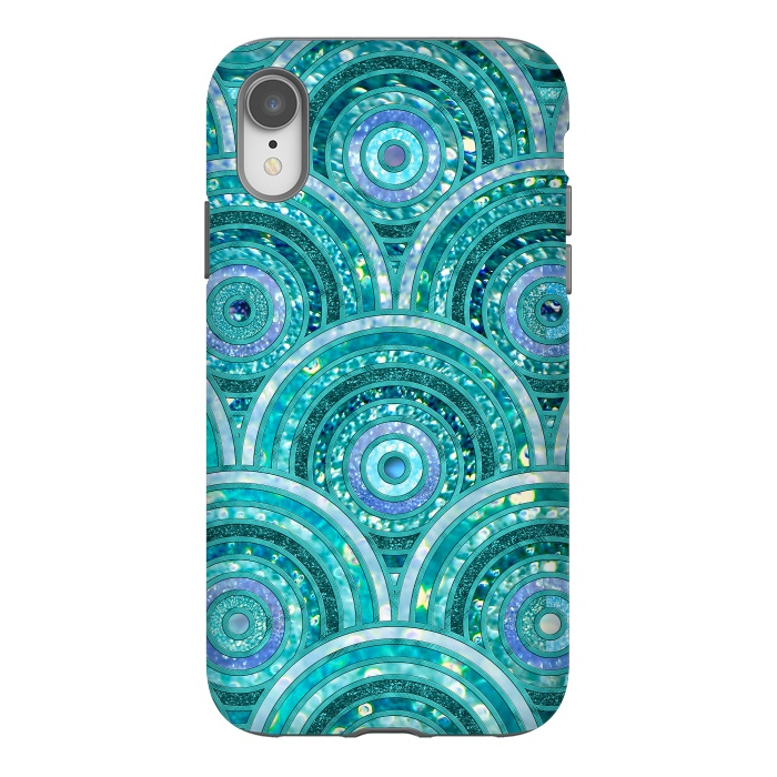 iPhone Xr StrongFit Blue Silver Circles and Dots Glitter  Pattern by  Utart