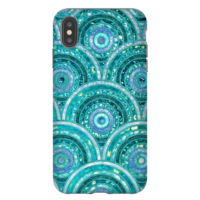 iPhone Xs Max StrongFit Blue Silver Circles and Dots Glitter  Pattern by  Utart