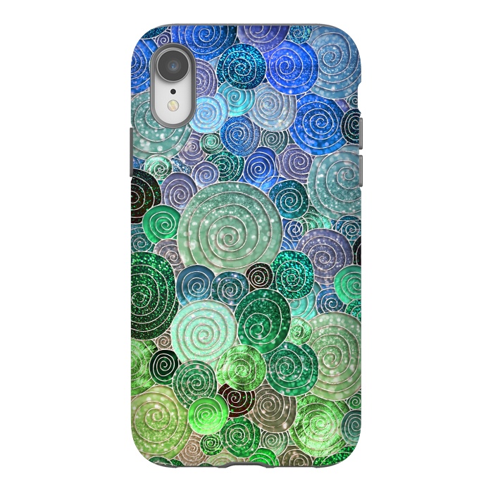 iPhone Xr StrongFit Green and Blue Circles and Polka Dots pattern by  Utart