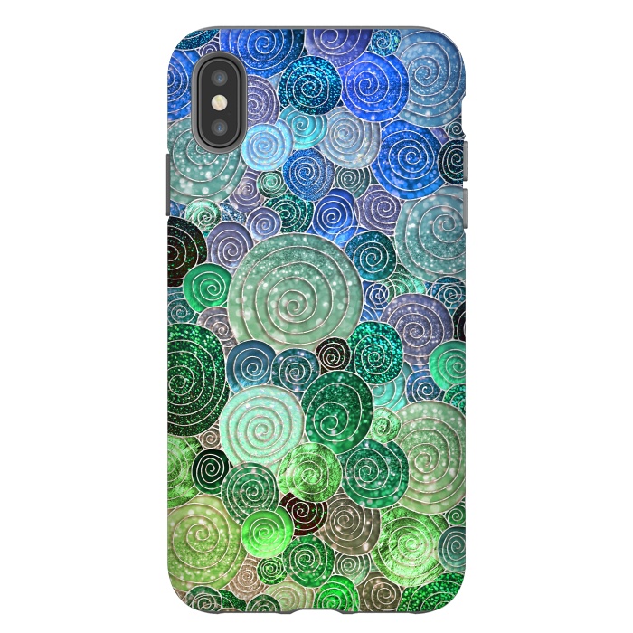 iPhone Xs Max StrongFit Green and Blue Circles and Polka Dots pattern by  Utart