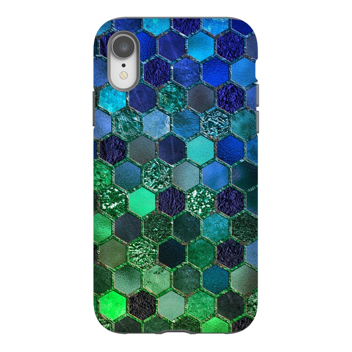 iPhone Xr StrongFit Green and Blue Metalic Honeycomb Pattern by  Utart