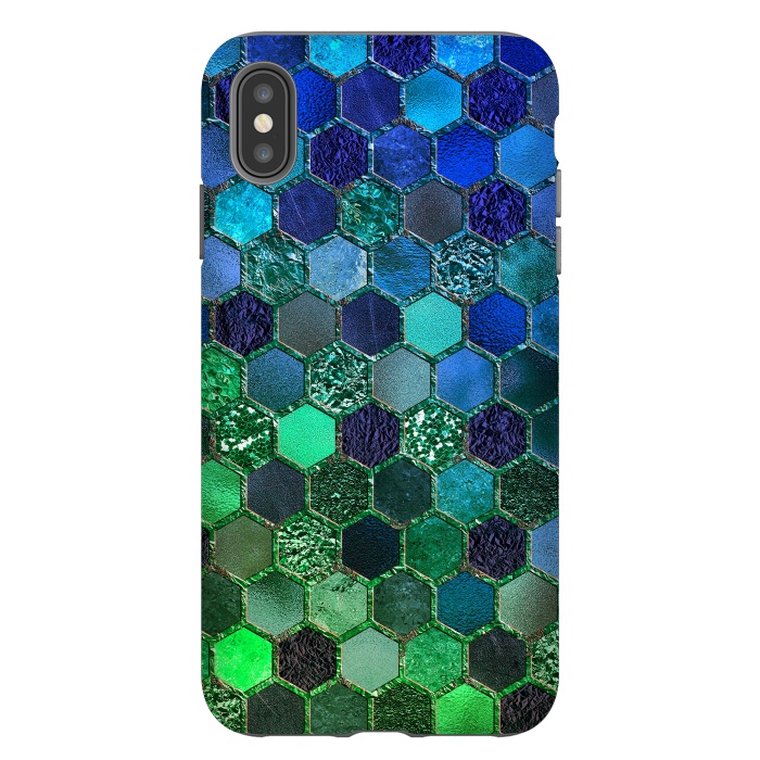iPhone Xs Max StrongFit Green and Blue Metalic Honeycomb Pattern by  Utart