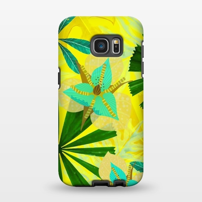 Galaxy S7 EDGE StrongFit Colorful Yellow Green and teal Abstract Aloha Tropical Jungle by  Utart