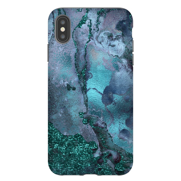 iPhone Xs Max StrongFit Blue and Teal Ink Glitter Marble by  Utart